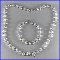Antique Art Deco Rock crystal Pools of Light Quartz beaded SET Necklace Bracelet