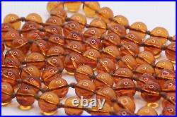 Antique Art Deco Round Amber Glass Beads Hand Knotted Flapper Necklace