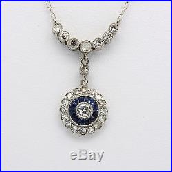 Antique Art Deco Sapphire and Diamonds Pendant Necklace