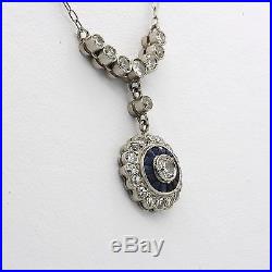 Antique Art Deco Sapphire and Diamonds Pendant Necklace