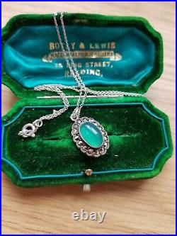 Antique Art Deco Silver Hallmarked marcasite & chrysoprase necklace