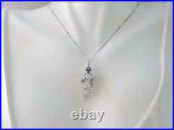 Antique Art Deco Solid 14k White Gold Diamond & Blue Sapphire Pendant Necklace