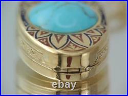 Antique Art Deco Solid 18k Gold Enamel Turquoise Pendant Locket Necklace