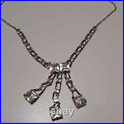 Antique Art Deco Sterling Crystal Open Back Bezel 16 Necklace