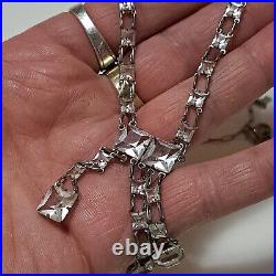Antique Art Deco Sterling Crystal Open Back Bezel 16 Necklace