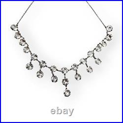 Antique Art Deco Sterling Necklace Clear Crystal Drop Choker 1900s 925 Silver