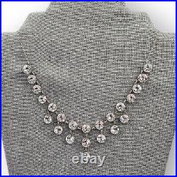 Antique Art Deco Sterling Necklace Clear Crystal Drop Choker 1900s 925 Silver