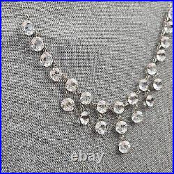 Antique Art Deco Sterling Necklace Clear Crystal Drop Choker 1900s 925 Silver