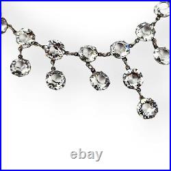 Antique Art Deco Sterling Necklace Clear Crystal Drop Choker 1900s 925 Silver