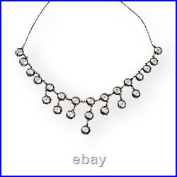 Antique Art Deco Sterling Necklace Clear Crystal Drop Choker 1900s 925 Silver