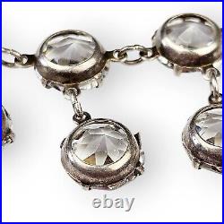 Antique Art Deco Sterling Necklace Clear Crystal Drop Choker 1900s 925 Silver