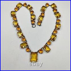 Antique Art Deco Sterling Openback Amber Crystal Necklace