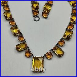 Antique Art Deco Sterling Openback Amber Crystal Necklace