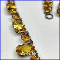 Antique Art Deco Sterling Openback Amber Crystal Necklace