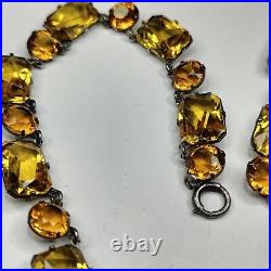 Antique Art Deco Sterling Openback Amber Crystal Necklace