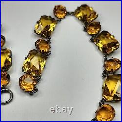 Antique Art Deco Sterling Openback Amber Crystal Necklace