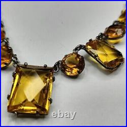 Antique Art Deco Sterling Openback Amber Crystal Necklace