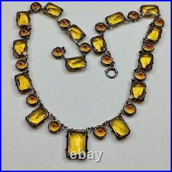 Antique Art Deco Sterling Openback Amber Crystal Necklace