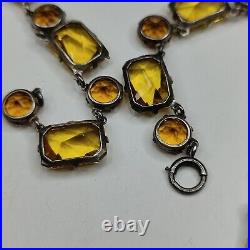 Antique Art Deco Sterling Openback Amber Crystal Necklace