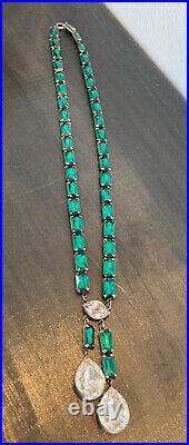 Antique Art Deco Sterling Rhinestone Lavaliere, Emerald Cut With Dangling Pears