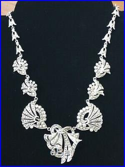 Antique Art Deco Sterling Silver Articulated Marcasite Necklace 1900s London