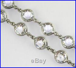 Antique Art Deco Sterling Silver Bezel set Crystal Rhinestone Necklace 16L