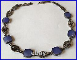 Antique Art Deco Sterling Silver Blue Rhinestone Necklace