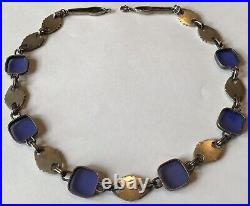 Antique Art Deco Sterling Silver Blue Rhinestone Necklace