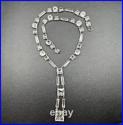 Antique Art Deco Sterling Silver Crystal Drop Necklace
