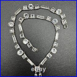 Antique Art Deco Sterling Silver Crystal Drop Necklace