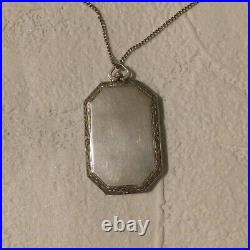 Antique Art Deco Sterling Silver FMC Locket with Chain Necklace No Monogram