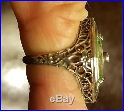 Antique Art Deco Sterling Silver Glass Filligree Necklace, Bracelet and Ring set