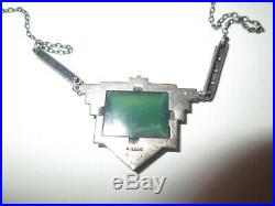 Antique Art Deco Sterling Silver Green Stone Marcasite Necklace NOT SCRAP