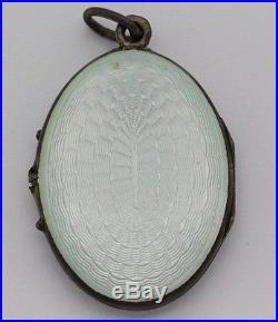 Antique Art Deco Sterling Silver Guilloche Enamel Locket Necklace Pendant BNW NR