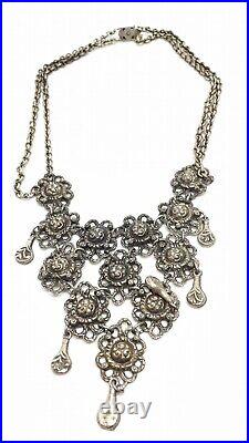 Antique Art Deco Sterling Silver Heavy Festoon Necklace 66g