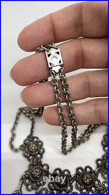 Antique Art Deco Sterling Silver Heavy Festoon Necklace 66g