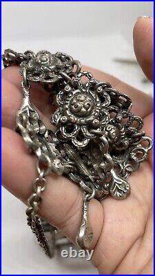 Antique Art Deco Sterling Silver Heavy Festoon Necklace 66g