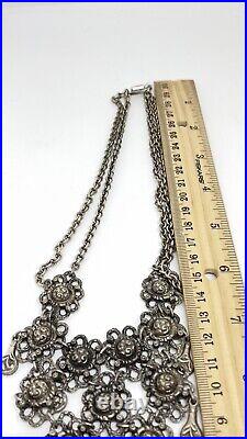 Antique Art Deco Sterling Silver Heavy Festoon Necklace 66g