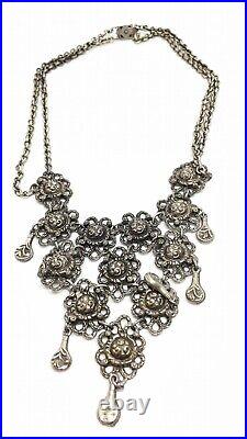 Antique Art Deco Sterling Silver Heavy Festoon Necklace 66g