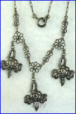 Antique Art Deco Sterling Silver Marcasite Necklace