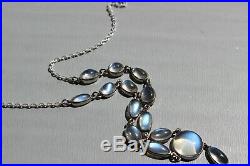 Antique Art Deco Sterling Silver Natural Blue Moonstone Festoon Necklace