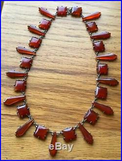 Antique Art Deco Sterling Silver Natural Carnelian Riviera Spike Choker Necklace