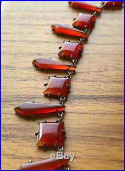 Antique Art Deco Sterling Silver Natural Carnelian Riviera Spike Choker Necklace