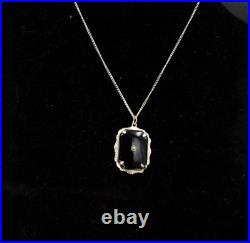 Antique Art Deco Sterling Silver Onyx Paste Glass Necklace
