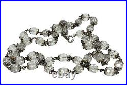 Antique Art Deco Sterling Silver Ornate Faceted Crystal Balls Necklace 26