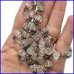 Antique Art Deco Sterling Silver Ornate Faceted Crystal Balls Necklace 26