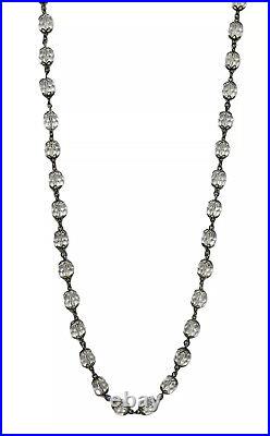 Antique Art Deco Sterling Silver Ornate Faceted Crystal Balls Necklace 26