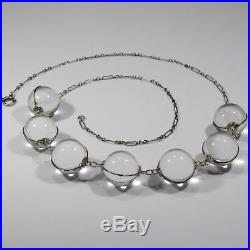 Antique Art Deco Sterling Silver Pools of Light Rock Crystal Orb Necklace 1701L
