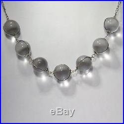 Antique Art Deco Sterling Silver Pools of Light Rock Crystal Orb Necklace 1701L