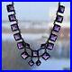 Antique Art Deco Sterling Silver Riviere Amethyst Crystal Glass Bib Necklace